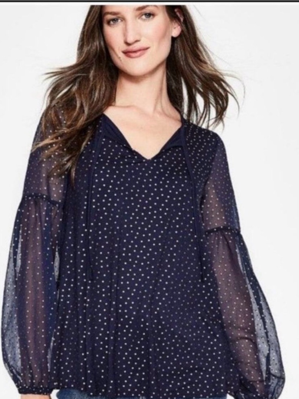 Boden Navy Top with Gold Dot Print